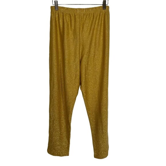 Vintage 90s Gold Metallic Party Granny Knit Pull On Straight Leg Pants Medium - Picture 1 of 9